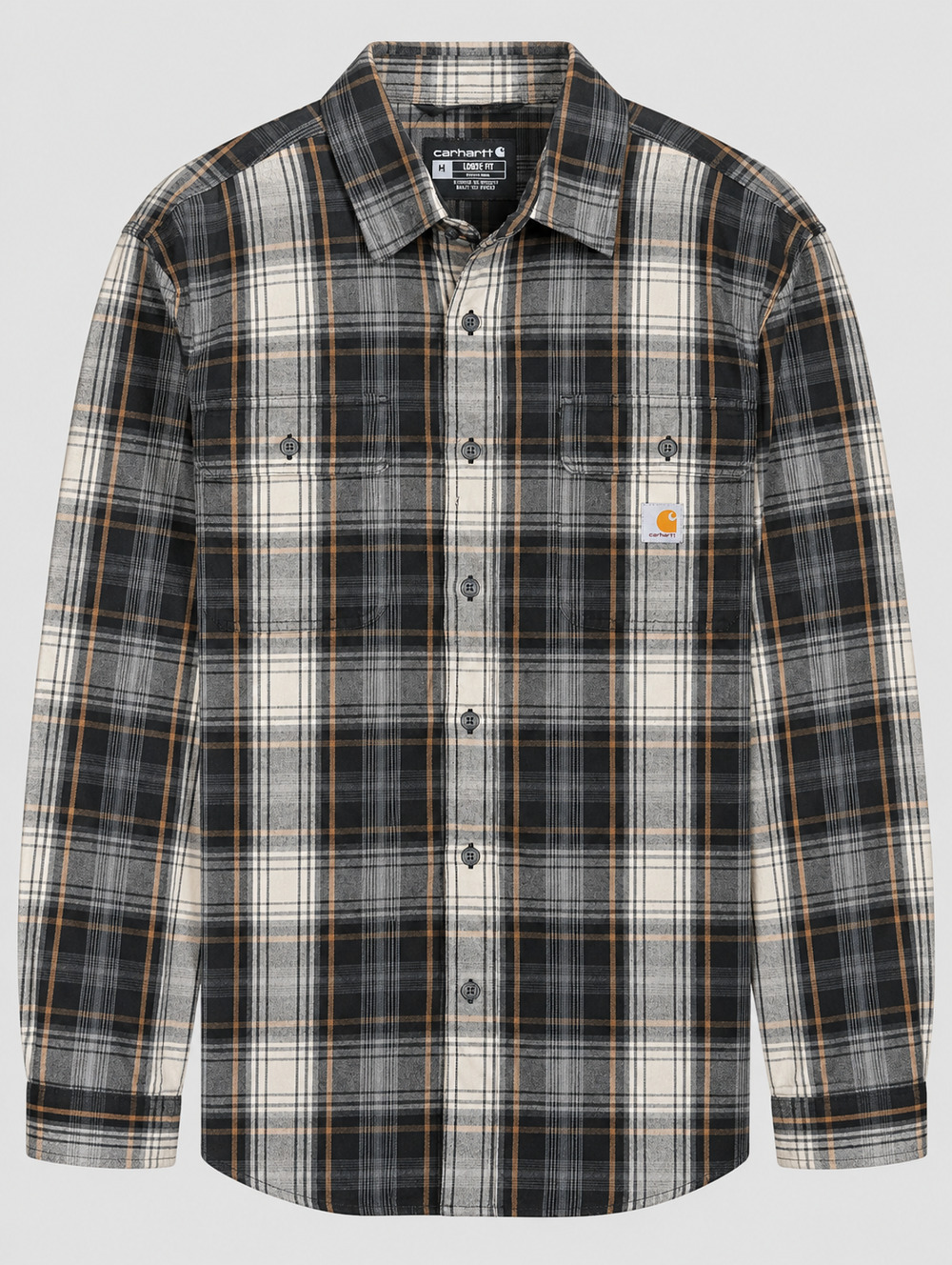 Carhartt Hubbard Loose Fit Plaid Shirt Mens M Black Brown 107013 Cotton NWT